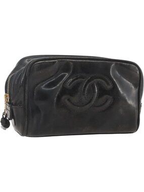 CHANEL Pouch Patent leather Black Gold CC